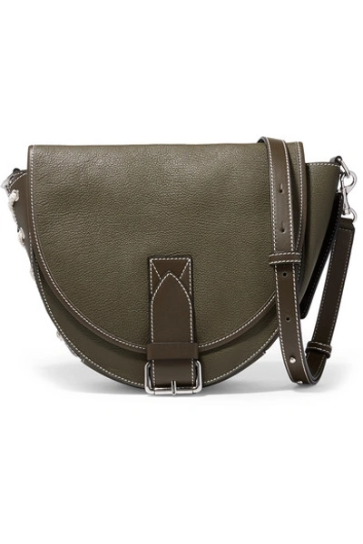 Jw Anderson Bike Lace-up Smooth And Textured-leather Shoulder Bag In Army Green