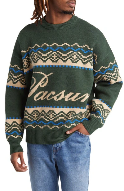 Pacsun Fair Isle Crewneck Sweater In Green