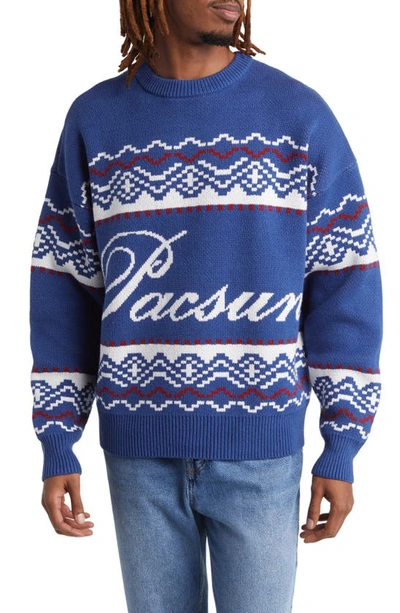 Pacsun Fair Isle Crewneck Sweater In Blue