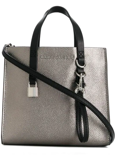 Marc Jacobs Grind Mini Metallic Leather Shopper Tote Bag In Mercury/silver