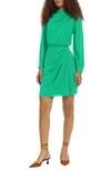 Donna Morgan For Maggy Long Sleeve Draped Minidress In Bright Jade