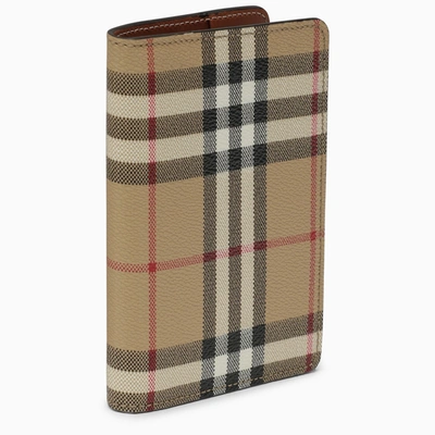 Burberry Beige Card Case With Vintage Check Pattern In Coated Canvas In Burgundy