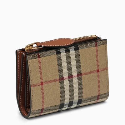 Burberry Beige Small Wallet With Vintage Check Pattern In Coated Canvas In Brown