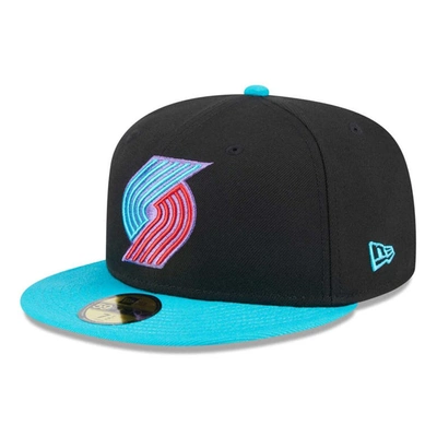 New Era Men's  Black, Turquoise Portland Trail Blazers Arcade Scheme 59fifty Fitted Hat In Black,turquoise
