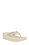 Guess Edany Platform Wedge Flip Flop In Taupe
