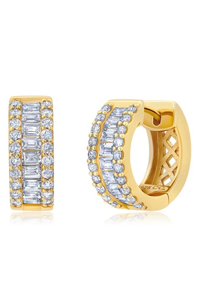 Crislu Brilliant Round & Square Baguette Cubic Zirconia Huggie Hoop Earrings In Gold