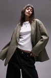 Topshop Extreme Oversize Grandad Blazer In Dark Khaki