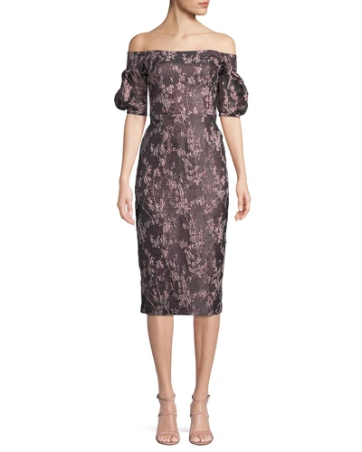 David Meister Off-the-shoulder Jacquard & Organza Dress In Blush