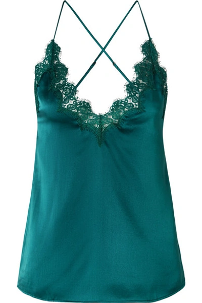 Cami Nyc The Everly Lace-trimmed Silk-charmeuse Camisole In Petrol
