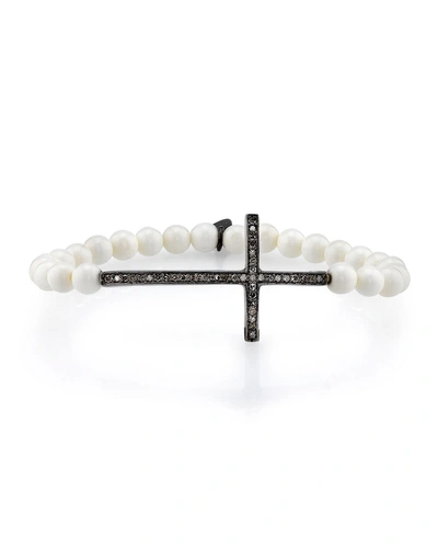 Sheryl Lowe 6mm Round Bone Bracelet With Diamond Cross