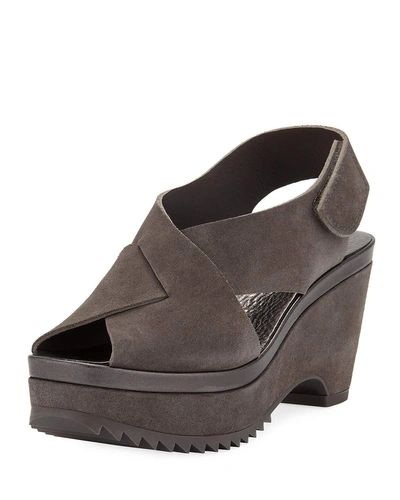 Pedro Garcia Fayre Platform Wedge Sandals In Fox Grey