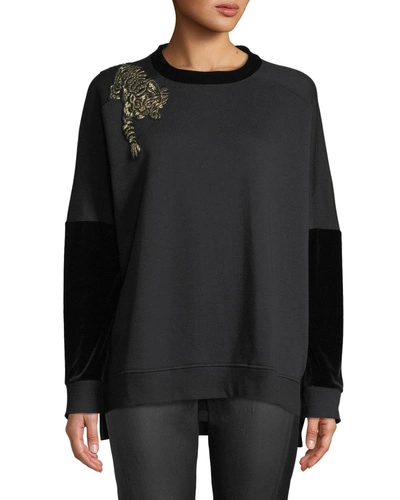 Elie Tahari Chantae Knit Sweater W/ Tiger Detail In Black