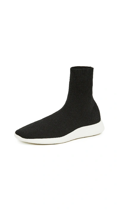 Vince Abbot Ribbed Stretch-knit High-top Sneakers In Black
