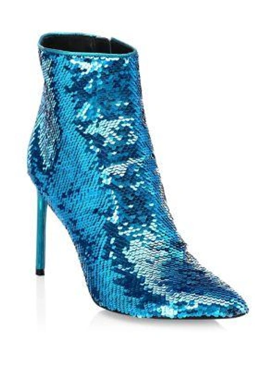 Alice And Olivia Celyn Sequined Ankle Booties In Palace Blue