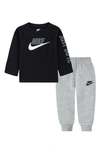 Nike Babies' Futura Long Sleeve Tee & Joggers Set In Dark Grey Heather/ Black