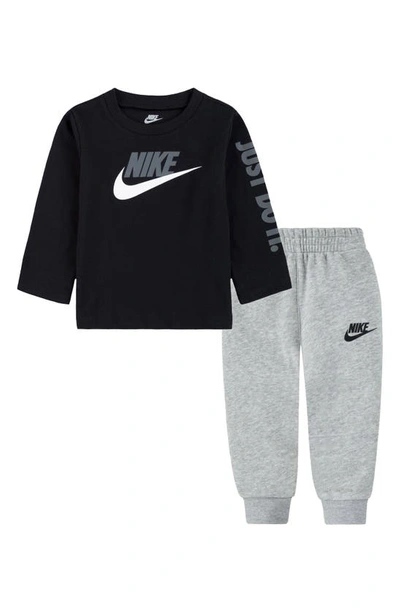 Nike Futura Long Sleeve Tee & Joggers Set In Dark Grey Heather/ Black