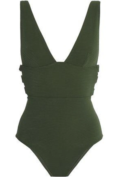 Zimmermann Woman Embellished Cutout Swimsuit Army Green