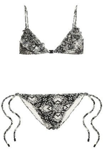 Zimmermann Ruffled Mesh-trimmed Printed Triangle Bikini In Black