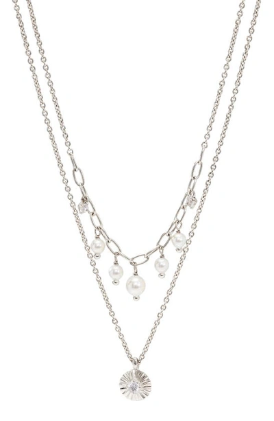 Ajoa Layered Imitation Pearl Pendant Necklace In Rhodium