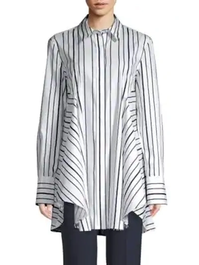 Donna Karan New York Striped Button-down Flare Top In White Combo