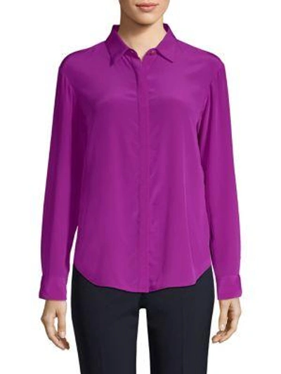 Donna Karan Long-sleeve Silk Button-down Shirt In Magenta