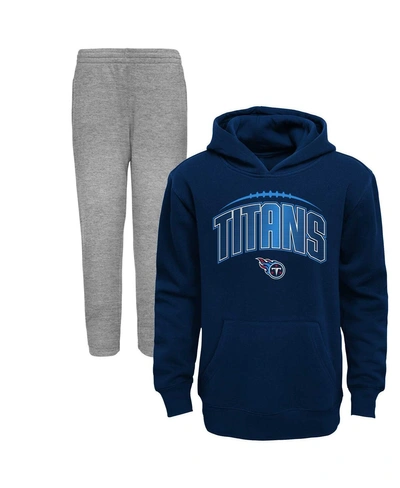 Outerstuff Babies' Toddler Boys Navy, Heather Gray Tennessee Titans Double-up Pullover Hoodie And Pants Set In Navy,heather Gray