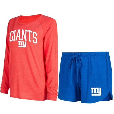 Concepts Sport Women's  Royal, Red New York Giants Raglan Long Sleeve T-shirt And Shorts Lounge Set In Royal,red