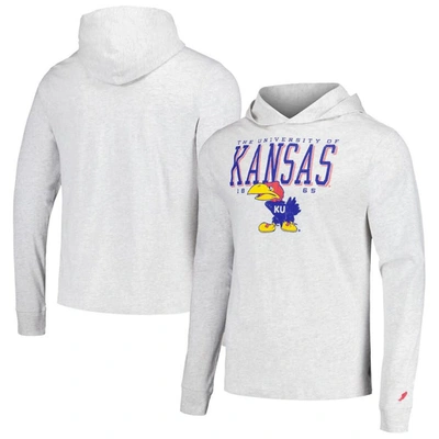 League Collegiate Wear Ash Kansas Jayhawks Team Stack Tumble Long Sleeve Hooded T-shirt