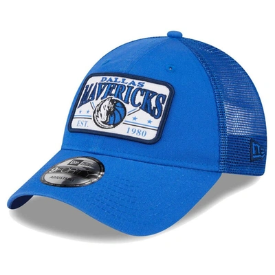 New Era Blue Dallas Mavericks Plate Oversized Patch Trucker 9forty Adjustable Hat