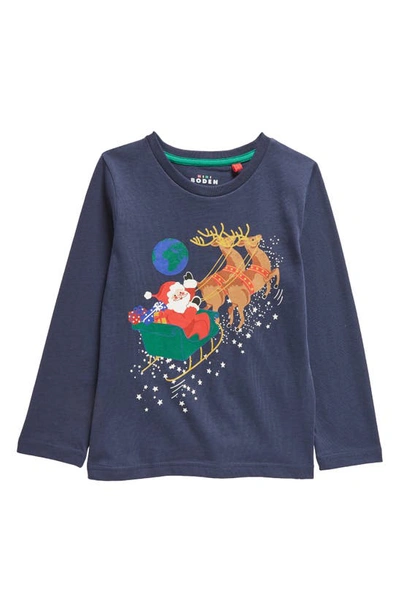 Mini Boden Kids' Santa Sleigh Cotton Graphic T-shirt In French Navy