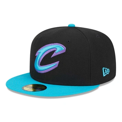 New Era Men's  Black, Turquoise Cleveland Cavaliers Arcade Scheme 59fifty Fitted Hat In Black,turquoise