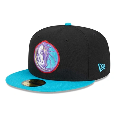 New Era Men's  Black, Turquoise Dallas Mavericks Arcade Scheme 59fifty Fitted Hat In Black,turquoise