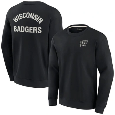 Fanatics Signature Unisex  Black Wisconsin Badgers Super Soft Pullover Crew Sweatshirt