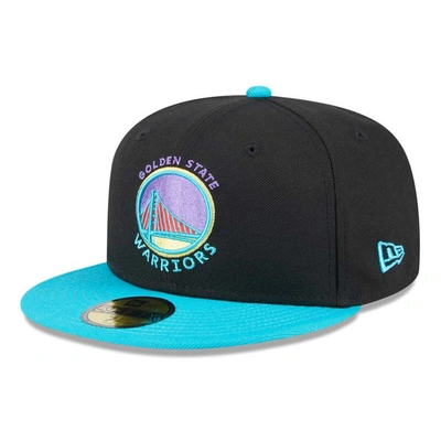 New Era Men's  Black, Turquoise Golden State Warriors Arcade Scheme 59fifty Fitted Hat In Black,turquoise