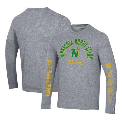 Champion Heather Gray Minnesota North Stars Multi-logo Tri-blend Long Sleeve T-shirt