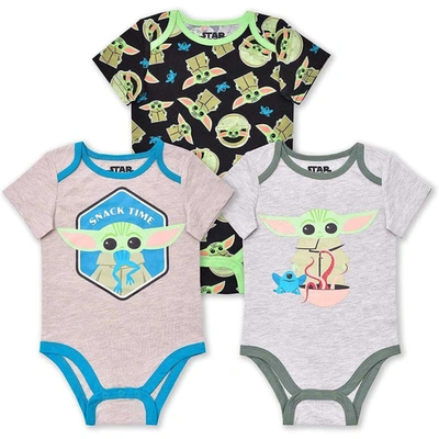 Children's Apparel Network Baby Boys And Girls Grogu Gray, Black, Pink The Mandalorian Bodysuit Three-pack In Gray,black,pink