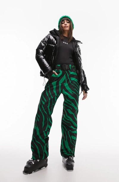 Topshop Animal Stripe Straight Leg Ski Pants In Mid Green