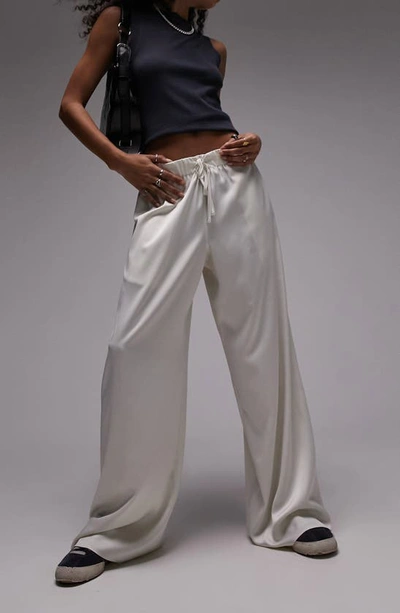 Topshop Satin Wide Leg Trousers In Gold