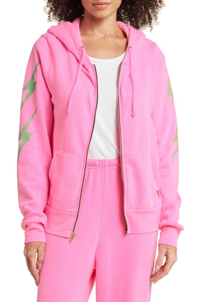 Aviator Nation Bolt Graphic Zip-up Hoodie In Neon Pink/ Mint