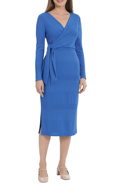 Maggy London Textured Long Sleeve Knit Midi Dress In Princess Blue