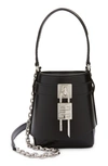 Givenchy Micro Shark Lock Leather Bucket Bag In Black