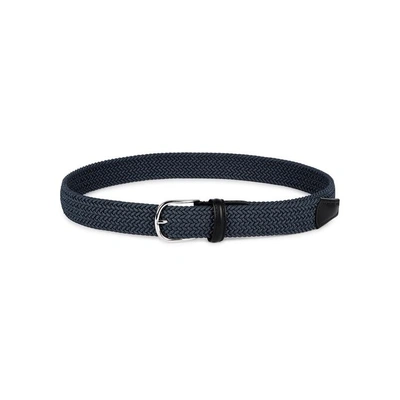 Anderson's Leather-trimmed Woven Belt In Dark Grey