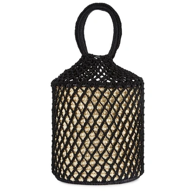 Sensi Studio Straw And Macramé Basket Bag In Black