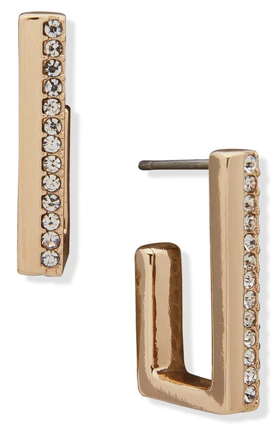 Karl Lagerfeld Crystal Rectangle Hoop Earrings In Gold
