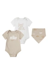 Nike Babies'  2-pack Bodysuit & Bib Set In Sand Drift