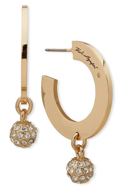 Karl Lagerfeld Pavé Ball Drop C Hoop Earrings In Gold/ Crystal