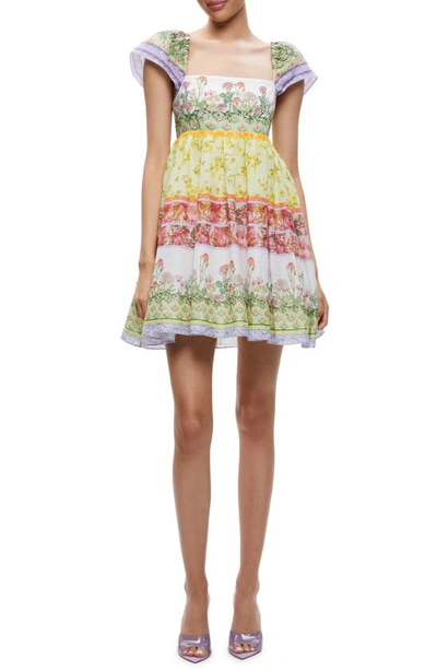 Alice And Olivia Floral-print Cotton-voile Mini Dress In Leaf Green