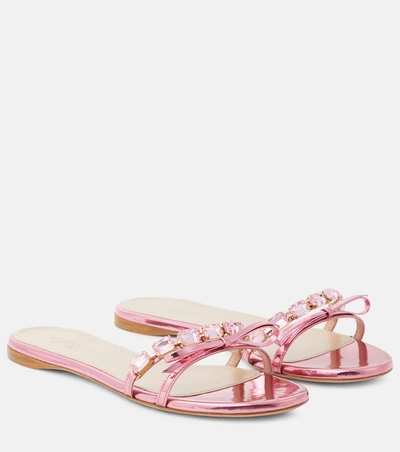 Giambattista Valli Embellished Mirrored Leather Sandals In Pink