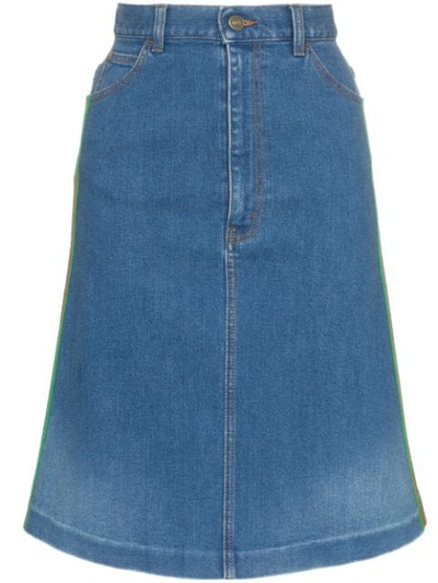 Gucci Contrast Side Stripe A-line Denim Skirt In Blue