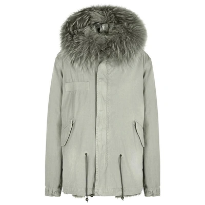 Mr & Mrs Italy Pale Sage Fur-lined Cotton Parka In Green